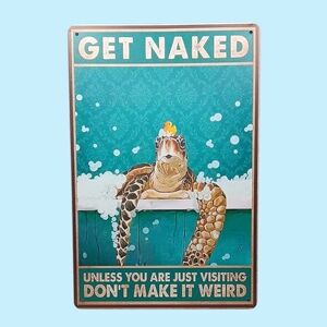 Sea Turtle Bath Time Metal Sign